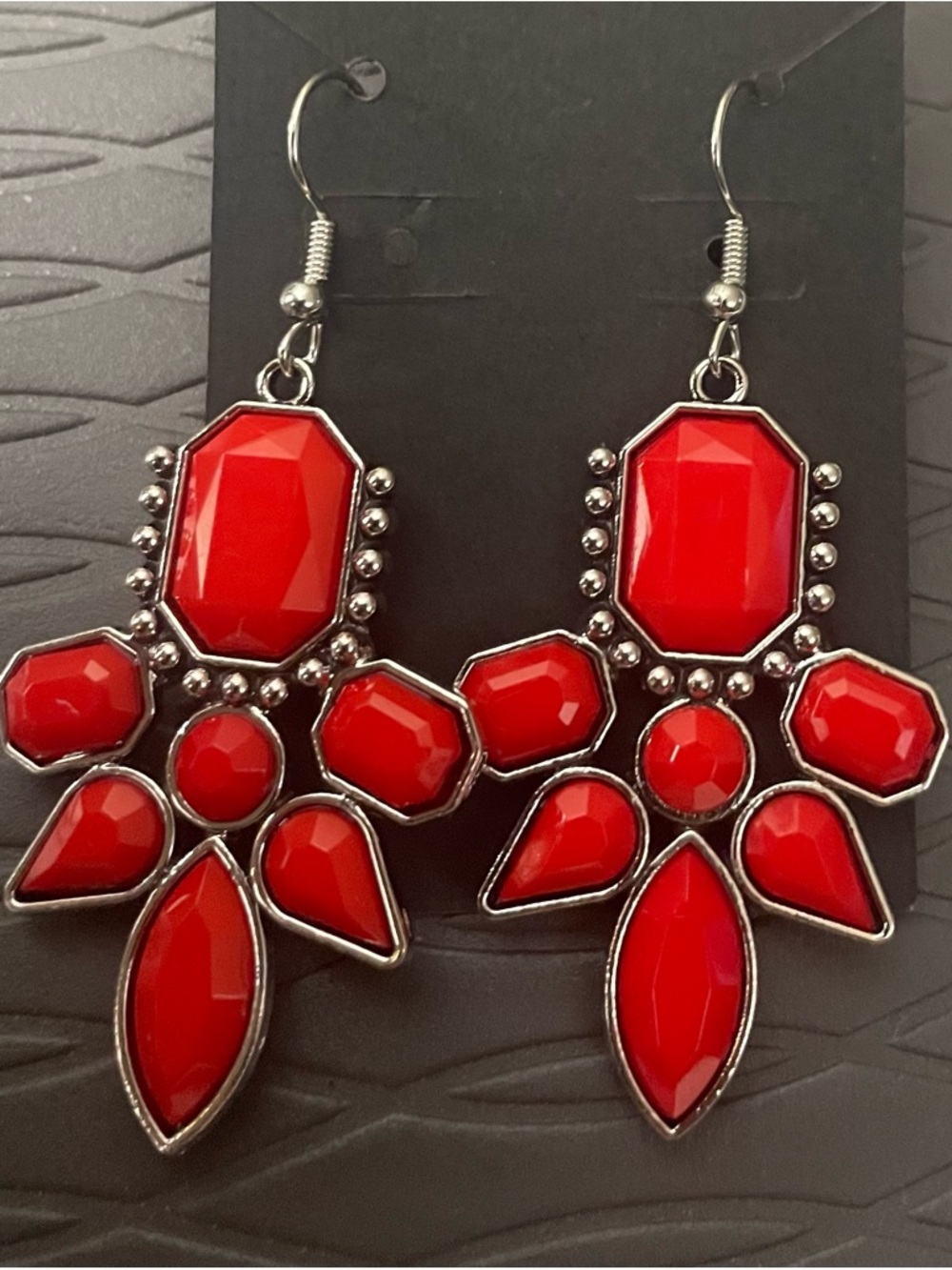 Red Faceted Drop Earrings NEW